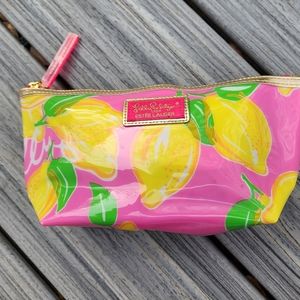 Lilly Pulitzer pink makeup bag with lemons
